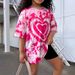 Mother & Kids INS Fashion Heart Shaped Tie Dye Full Print Short Sleeved Children's Casual Summer Suit_viptrois.com