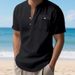 Cross-border Independent Station New American Linen Men's T-shirt Casual Fit Stand-up Collar Commuter Tooling Short-sleeved Henry Shirt_viptrois.com