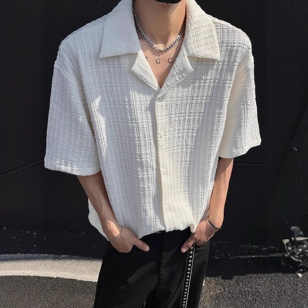 Texture Ice Silk Short Sleeved Shirt For Men In Summer, Thin And Versatile, Stylish And High-end Top_viptrois.com