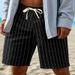 Men's Clothing Men's Trendy 5 Point Shorts Summer Loose Beach Linen Breathable Vertical Striped Jacquard Drawstring_viptrois.com