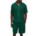 Men's Clothing Casual Fashion Solid Color Shirt Shorts Two Piece Suit_viptrois.com