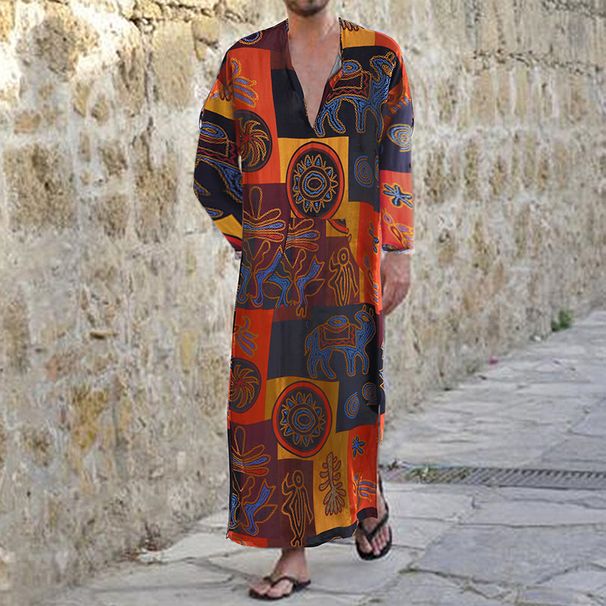 Men's Clothing Arab Robe Dubai Clothing Oman Robe Cotton Oracle Elephant Print Saudi Arabia Middle East Men's Clothing_viptrois.com
