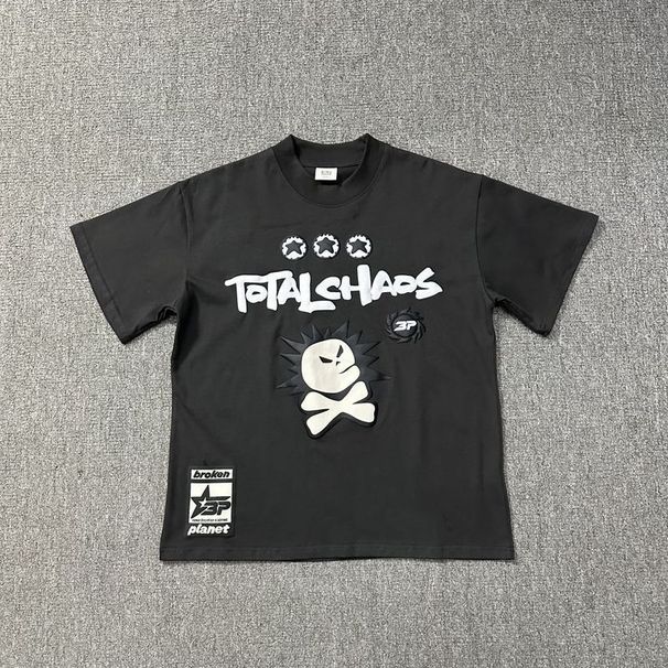 High Street Foam Letter Printing Loose Round Neck Short Men's And Women's Casual T-shirt Couple Half Sleeve Fashion_viptrois.com