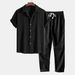 Men's Stylish Short Sleeve Linen Shirt & Pants Set With 3D Digital Print - Comfortable Summer Outfit For Casual Wear_viptrois.com