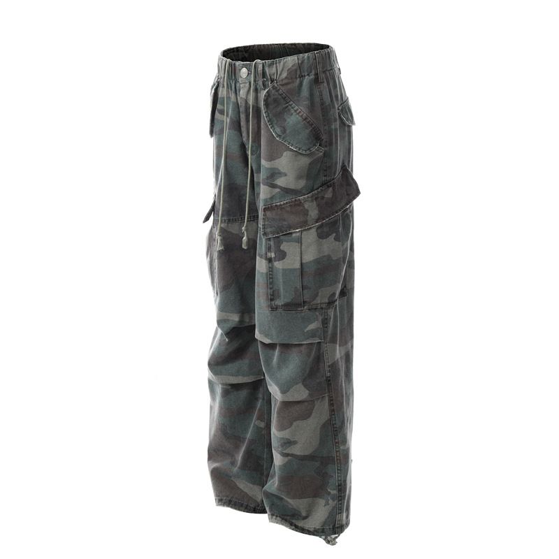 Men's Clothing Camouflage Paratrooper Overalls Men And Women Loose Retro Hip Hop Trendy Straight Wide Leg Casual Pants_viptrois.com