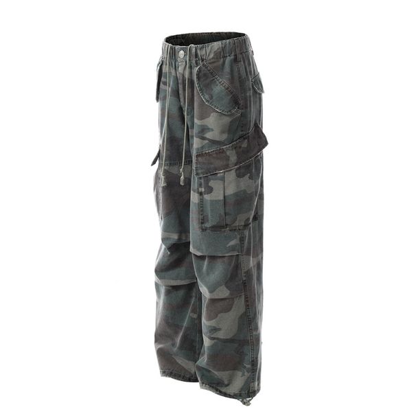 Men's Clothing Camouflage Paratrooper Overalls Men And Women Loose Retro Hip Hop Trendy Straight Wide Leg Casual Pants_viptrois.com