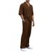 New Summer Sports Suit For Men Solid Color Lapel Short Sleeve Top And Pants Casual Two-Piece Set_viptrois.com