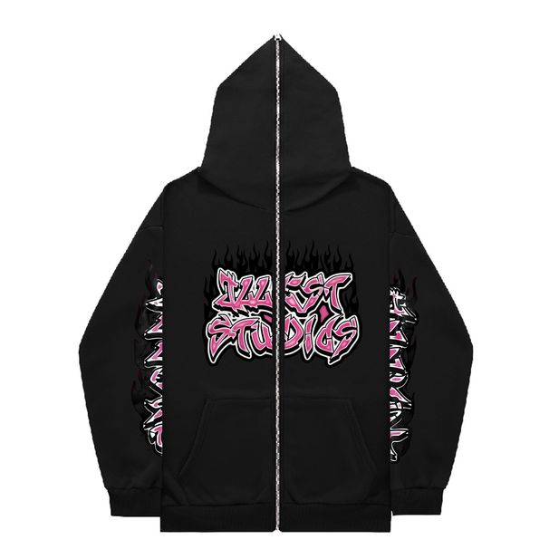 Hoodie Sweatshirt Gothic High Street Full Zipper Oversized Unisex Streetwear Y2 Jacket_viptrois.com