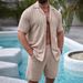 Men's Clothing Men's Solid Color Button Shirt And Shorts Suit Holiday Solid Color Casual Wear_viptrois.com