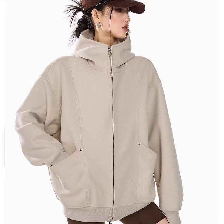 Oversized Zip-Up Hoodie – Soft Sherpa Loungewear For Women (Heather Grey/Cream, M-2XL)_viptrois.com