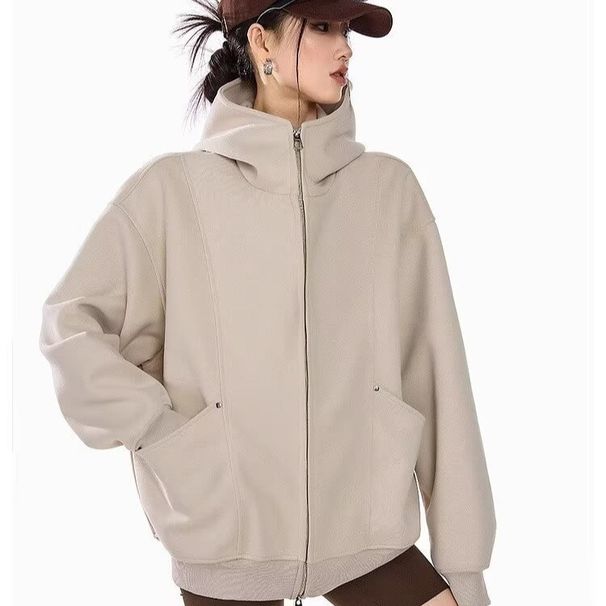 Oversized Zip-Up Hoodie – Soft Sherpa Loungewear For Women (Heather Grey/Cream, M-2XL)_viptrois.com