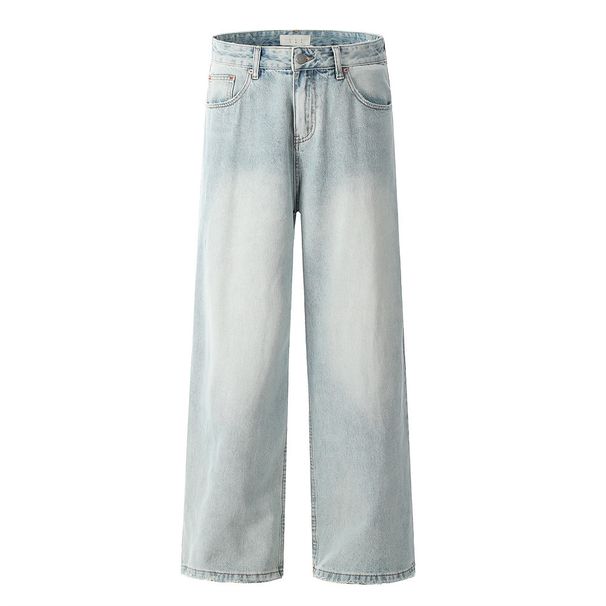 Light Washed Jeans Men's Casual Straight Long Street Fashion Punk Distressed Frayed Versatile Wide-Leg Dad Pants_viptrois.com