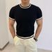 Men's Stylish Color Block Short Sleeve T-Shirt - Breathable Knit Fabric, Trendy Summer Casual Top_viptrois.com