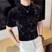 Wholesale Distribution Men's Short-sleeved T-shirt Pleated Golden Velvet Craft Slim-fitting Semi-turtleneck Short-sleeved T-shirt Korean Version_viptrois.com