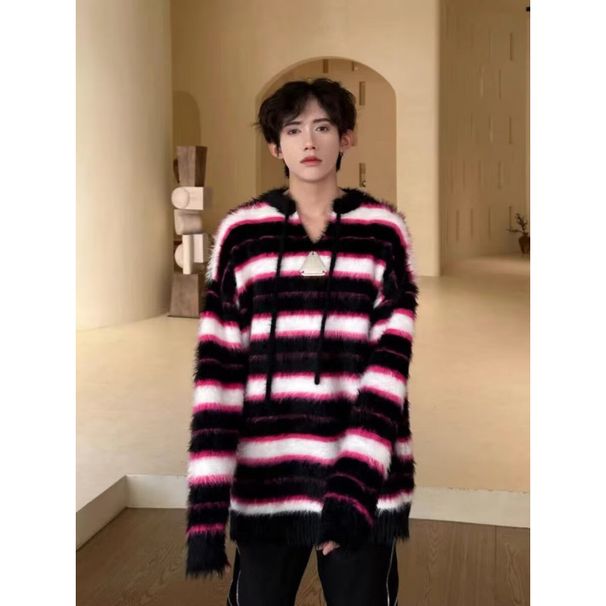 Autumn And Winter Striped Sweater, Versatile Knitted Sweater For Teenagers, Long Sleeved Plus Velvet Sweater, Top_viptrois.com