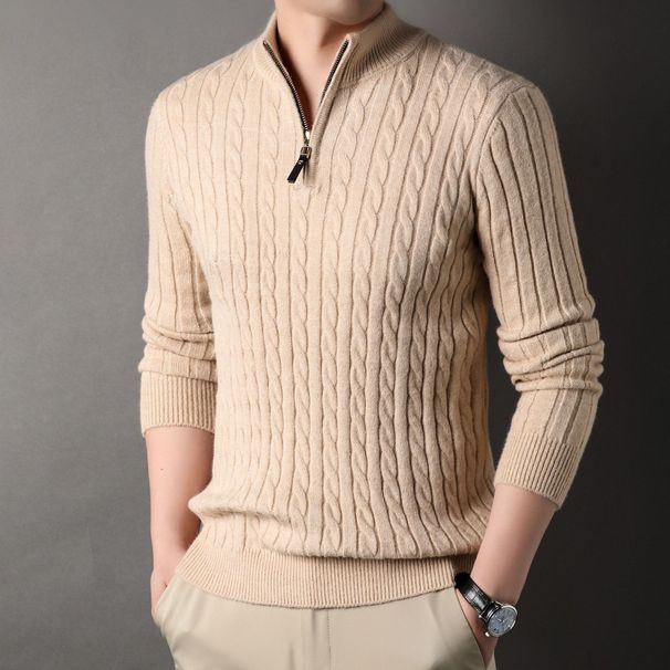 Men's Half-Zip Knit Sweater With Wool Blend, Winter Pullover For Casual & Smart Style (Gray, M)_viptrois.com