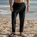 Men's Clothing Drawstring Simple Fashion Solid Color Casual Cotton And Linen Straight Trousers_viptrois.com