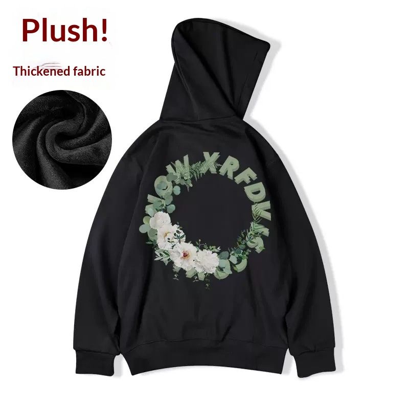 Loom Loom European American Brand Plus Size Men's Hoodie Spring And Autumn Fleece Lined Thickened Long Sleeve Wreath Trendy Loose_viptrois.com