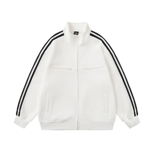 Loose Casual Versatile Sports Sweatshirt Spring Autumn Men's Street Fashion Three Stripes Double Zipper Stand Collar_viptrois.com