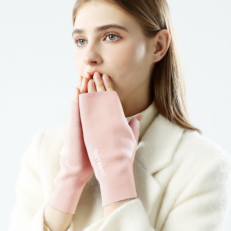 Autumn And Winter German Velvet Half Finger Gloves For Women Winter Student Writing Office Typing Exposed Five Fingers, And Velvet Warm Gloves_viptrois.com