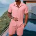 Men's Clothing Summer Casual Loose Short Sleeved Shorts Solid Color Sports Suit_viptrois.com