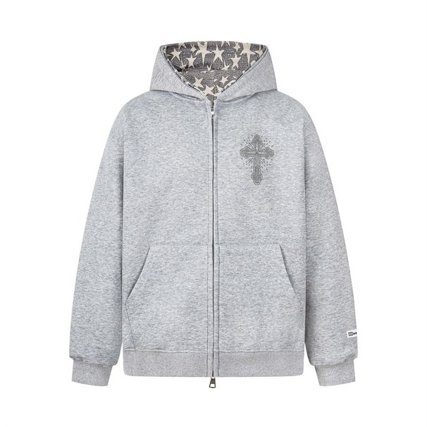 Dark Style High Street Cross Rhinestone Hooded Sweatshirt Men's Spring Autumn Loose Patchwork Double Layer Hat_viptrois.com