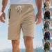 Men's Clothing Summer Casual Sports Wool Button Sports Casual Beach Solid Color Shorts_viptrois.com