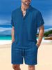 Men's Clothing Multi Pocket Workwear Short Sleeved T Shirt Shorts Casual Suit_viptrois.com