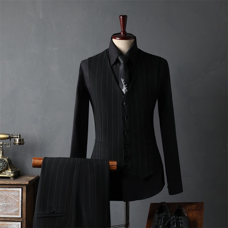 Men's Clothing Slim Fit Stripe Suit Set Formal Wedding Business Office Blazer & Pants, Groom & Groomsmen Attire (Jacket + Vest + Pants Options)_viptrois.com