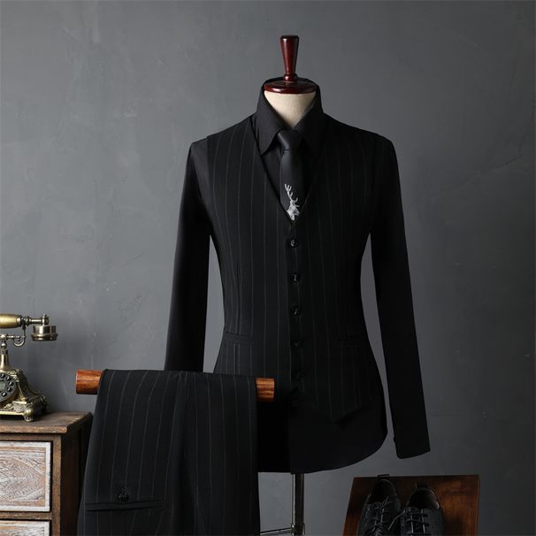Men's Clothing Slim Fit Stripe Suit Set Formal Wedding Business Office Blazer & Pants, Groom & Groomsmen Attire (Jacket + Vest + Pants Options)_viptrois.com