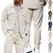 Men's Casual Sports Two Piece Suit Simple Button Pocket Lapel Jacket Straight Pants Suit_viptrois.com