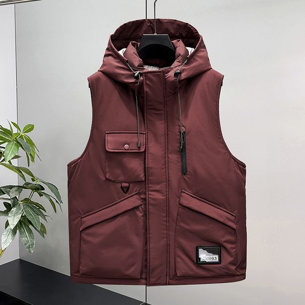 Men’s Plus Size Hooded Vest Jacket – Sleeveless Winter Coat With Multi-Pockets, Warm & Comfortable (Black/Brown, 4XL-11XL, Up To 380 Lbs)_viptrois.com