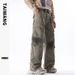 Men's Clothing Thai King Men's Wear 2024 Retro Autumn and Winter Spray Paint Multi Pocket Loose Casual Mopping Pants Men's Trousers_viptrois.com