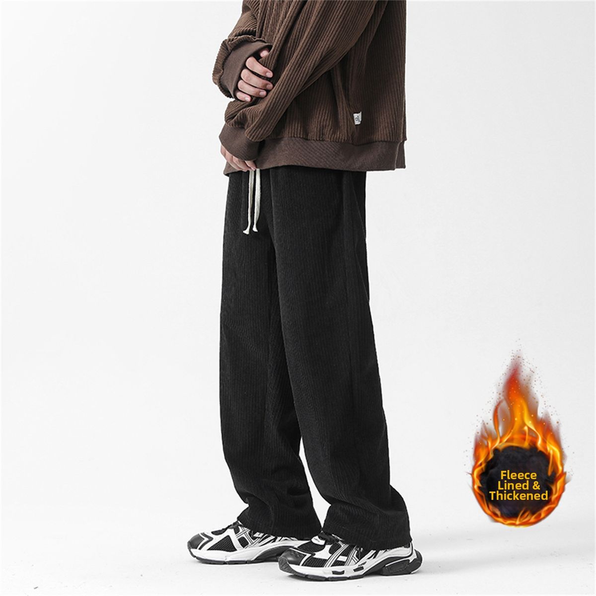 Winter Wide Leg Pants for Men Heavyweight Flow Straight Casual Solid Color Japanese Style Loose Sports Sweatpants Autumn_viptrois.com