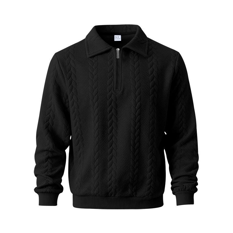 Men's Textured Zip-Up Polo Sweatshirt – Heavyweight Casual & Commute-Friendly Pullover With Stand Collar_viptrois.com