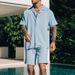 Men's Clothing Summer Casual Lapel Shirt Short Sleeved Shorts Men's Suit_viptrois.com