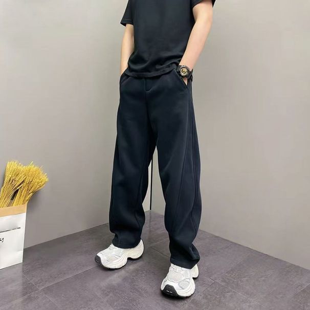 Winter Fleece-Lined Thickened Fashion Simple Versatile Scimitar Casual Pants Men's Solid Color Ing Design_viptrois.com