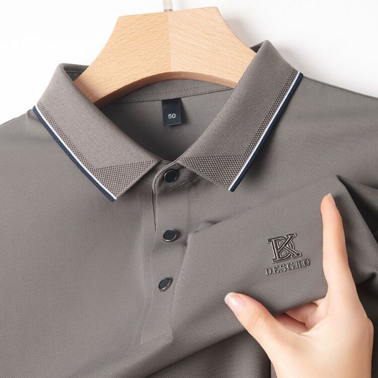 High Qualiy Middle-Aged Ice Silk Shor Sleeved T-Shir For Men's Summer 2024 New Lapel Dad Oufi Solid Color Polo_viptrois.com