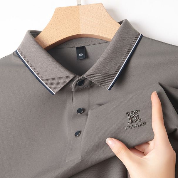 High Qualiy Middle-Aged Ice Silk Shor Sleeved T-Shir For Men's Summer 2024 New Lapel Dad Oufi Solid Color Polo_viptrois.com