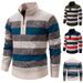 "Men's Stand Collar Half-Zip Knit Sweater – Plush Fleece-Lined Winter Pullover With Sporty Badge Detail (Navy/Green/Beige, M-3XL)"_viptrois.com