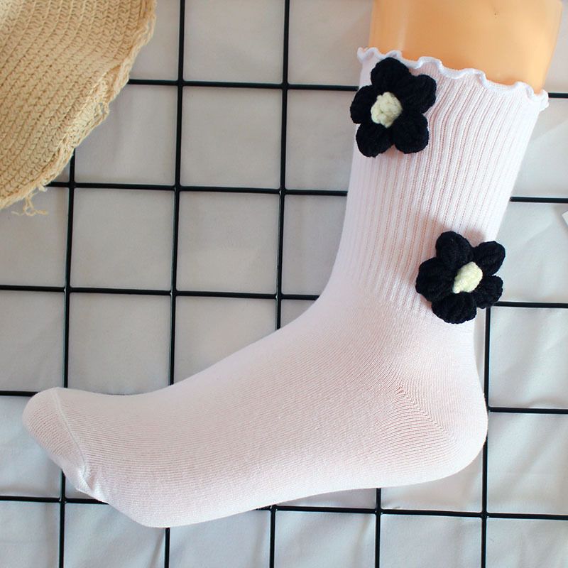 Socks Handmade Woolen Flower Socks Women's Knitted Flower Ins Trendy Women's Socks Fungus Curling Japanese Mid Tube Socks Sports Socks_viptrois.com