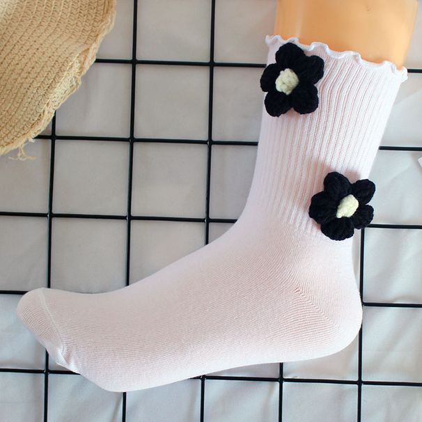 Socks Handmade Woolen Flower Socks Women's Knitted Flower Ins Trendy Women's Socks Fungus Curling Japanese Mid Tube Socks Sports Socks_viptrois.com