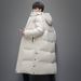 Men's Clothing Knee Length Down Jacket For Men Winter Middle Aged And Young Men With Hooded Fur Collar Fashionable Casual Warm Coat Business Suit_viptrois.com