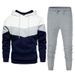Men's casual sports suit spring and autumn hooded splicing sweatshirt with solid color sweatpants casual and comfortable two-piece suit_viptrois.com