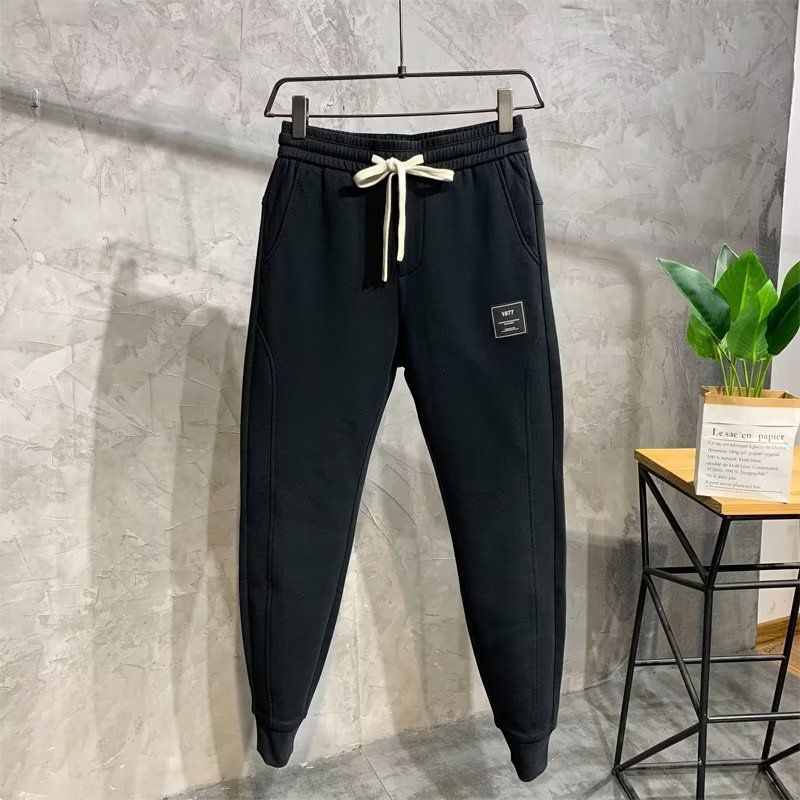 Men's Clothing Autumn And Winter New Knitted Ribbed Ankle Sweatpants Men's Trendy Black Slim Fitting Casual Trousers Men_viptrois.com