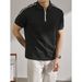 Men's Classic Colorblock Striped Polo Shirt | Semi-Zipper Collar & Embroidered Detail | Lightweight Summer Knit For Relaxed Fit_viptrois.com