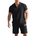 Men's Summer Linen Suit Set Casual Polo Shirt And Short-Sleeved Shorts_viptrois.com