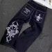 Y2K Jeans New Harajuku Hip Hop Men's Retro Skull Graphic Embroidered Baggy Jeans Denim Pants Men Goth High Waist Wide Trousers_viptrois.com