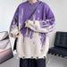 Men's Retro Knit Sweater – Oversized Casual Pullover With Tie-Dye Pattern (M-2XL, Black/Purple)_viptrois.com