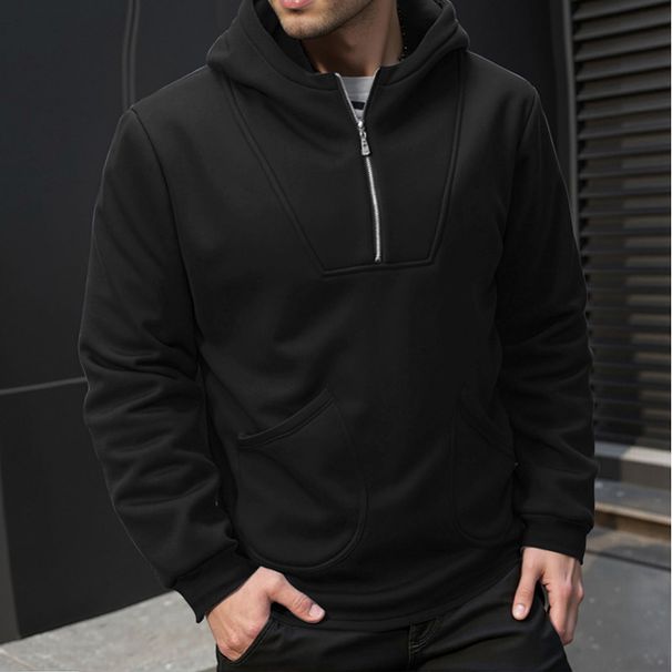 Men's Zip-Up Hoodie – Lightweight Rabbit Fur Lining, Slim Fit Corduroy With Diagonal Pockets For Casual Streetwear_viptrois.com